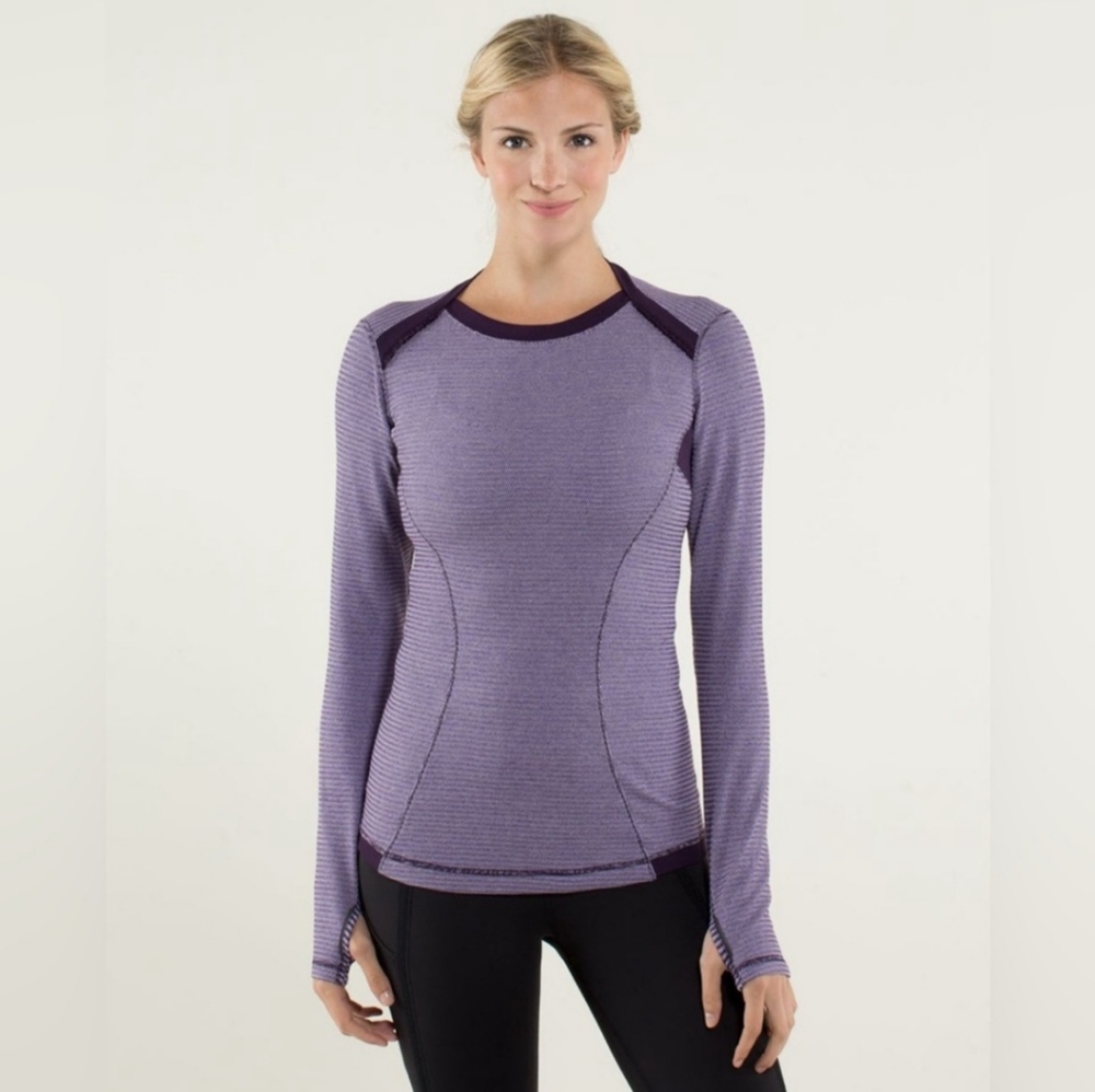 Lululemon Base Runner Long Sleeve Size 8 Mini Check Pique Deep Zinfandel